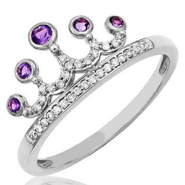 Amethyst and Diamond Tiara Ring in 14KT Gold