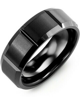 RGC  - Men&#39;s Beveled Grooved Black Ceramic Wedding Band