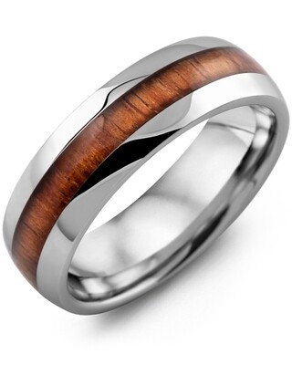MHB  - Men&#39;s Polished Dome Koa Wood Tungsten Wedding Band