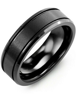 RGP  - Men&#39;s Beveled Brush Black Ceramic Wedding Ring
