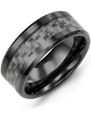 MGT - Men&#39;s Beveled Carbon Fiber Ceramic Wedding Band