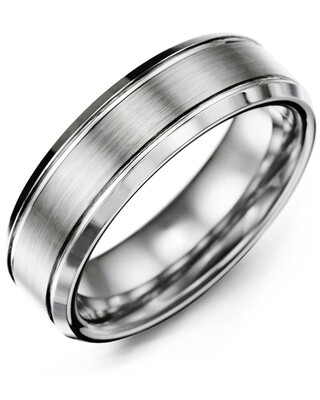 MGP - Men&#39;s Beveled Edges Brush Center Tungsten Wedding Ring
