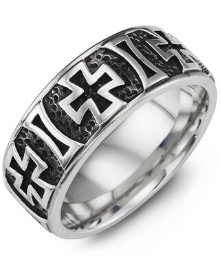 MHS - Men&#39;s Celtic Cross Pattern Cobalt Wedding Ring