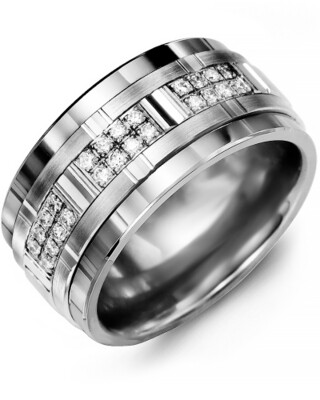 MJM MOD - Men's Wide Grooved Diamond Wedding Ring
