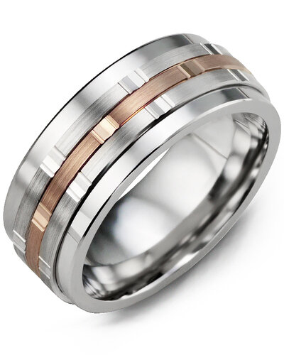 MJL MOD - Men&#39;s Vertical Trio Diamond Wedding Ring, INLAY METAL: White/Rose Gold, BASE METAL: Cobalt, KARAT: 10 KT, WIDTH: 9 MM