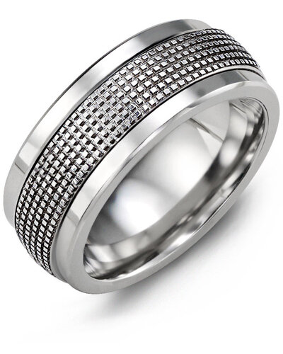 MKG MOD - Men&#39;s Infinity Carved and Textured Wedding Ring, BASE METAL: Cobalt, INLAY METAL: White Gold, KARAT: 10 KT, WIDTH: 9 MM