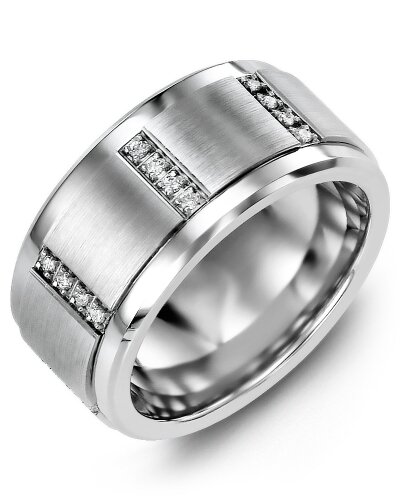 MLJ MOD - Men&#39;s Quad Diamond Wedding Ring, BASE METAL: Tungsten, INLAY METAL: White Gold, KARAT: 10 KT, WIDTH: 11 MM, DIAMONDS: 12 Diamonds 0.12 CT