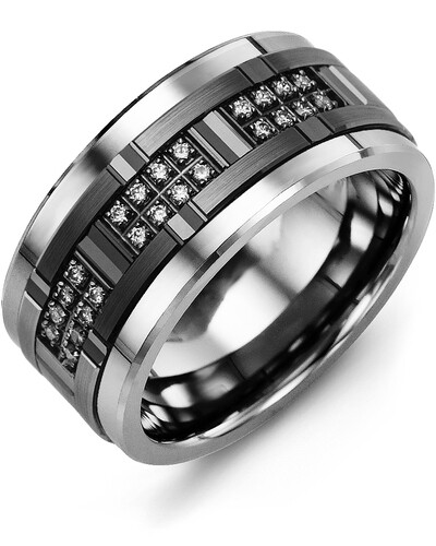 RLU MOD - Men&#39;s All Black Wide Grooved Diamond Wedding Ring