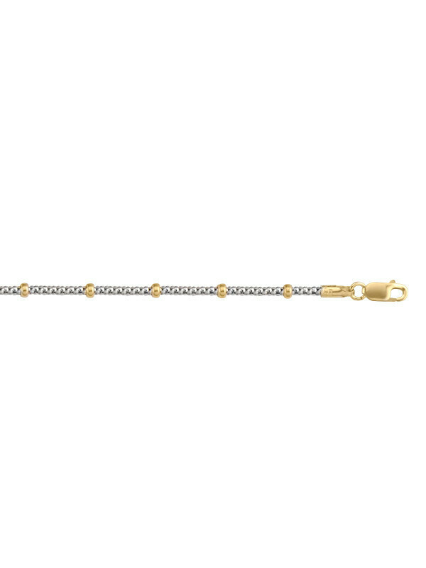 White & Yellow Gold Two-tone Station Bead Anklet 14KT
