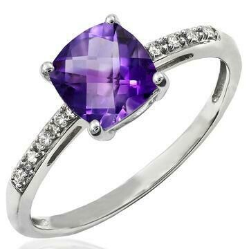 Cushion Amethyst Ring with Diamond Accent White Gold Cushion Amethyst Ring with Diamond Accent White Gold