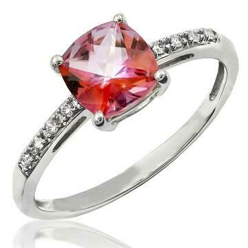 Cushion Pink Topaz Ring with Diamond Accent White Gold Cushion Pink Topaz Ring with Diamond Accent White Gold