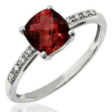 Cushion Garnet Ring with Diamond Accent 14KT Gold Cushion Garnet Ring with Diamond Accent 14KT Gold