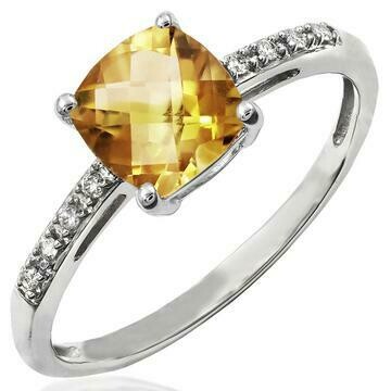 Cushion Citrine Ring with Diamond Accent 14KT Gold