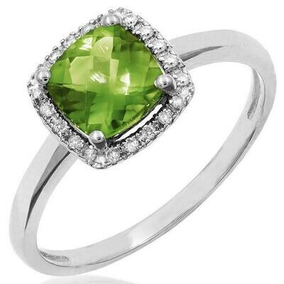 Cushion Peridot Ring with Diamond Halo 14KT Gold Cushion Peridot Ring with Diamond Halo 14KT Gold