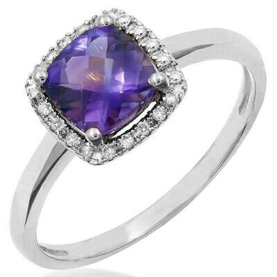 Cushion Amethyst Ring with Diamond Halo 14KT Gold Cushion Amethyst Ring with Diamond Halo 14KT Gold