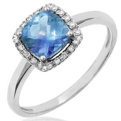 Cushion Blue Topaz Ring with Diamond Halo 14KT Gold Cushion Blue Topaz Ring with Diamond Halo 14KT Gold