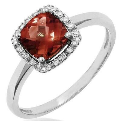 Cushion Garnet Ring with Diamond Halo 14KT Gold Cushion Garnet Ring with Diamond Halo 14KT Gold