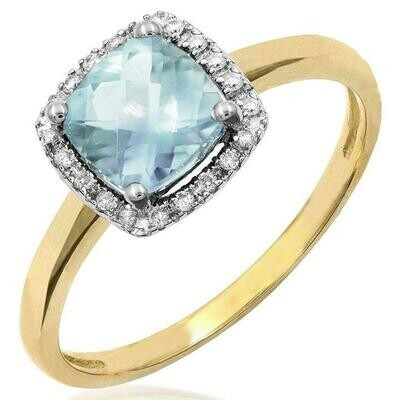 Cushion Aquamarine Ring with Diamond Frame Yellow Gold Cushion Aquamarine Ring with Diamond Frame Yellow Gold