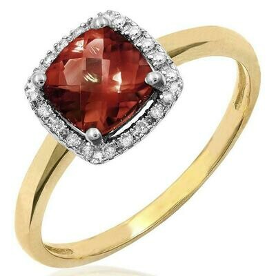 Cushion Garnet Ring with Diamond Frame Yellow Gold Cushion Garnet Ring with Diamond Frame Yellow Gold