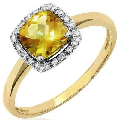 Cushion Citrine Ring with Diamond Frame Yellow Gold Cushion Citrine Ring with Diamond Frame Yellow Gold