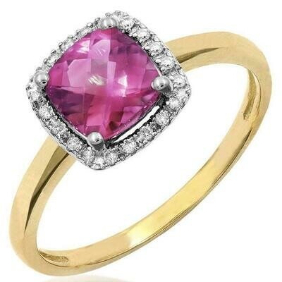 Cushion Pink Topaz Ring with Diamond Frame Yellow Gold Cushion Pink Topaz Ring with Diamond Frame Yellow Gold