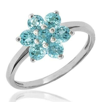 Floral Blue Topaz Cluster Ring 14KT Gold Floral Blue Topaz Cluster Ring 14KT Gold