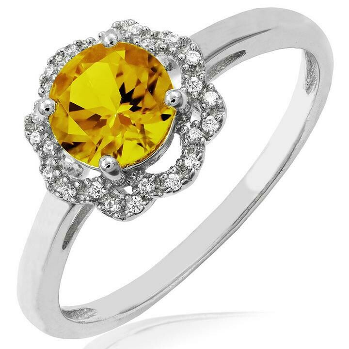 Floral Citrine Ring with Diamond Frame White Gold Floral Citrine Ring with Diamond Frame White Gold