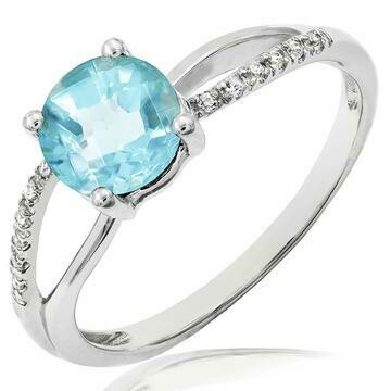 Aquamarine Ring with Diamond Accent and Split Shoulders Gold Aquamarine Ring with Diamond Accent and Split Shoulders Gold