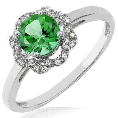 Peridot Ring with Diamond Floral Halo 14KT Gold Peridot Ring with Diamond Floral Halo 14KT Gold