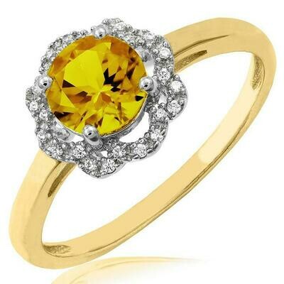 Floral Citrine Ring with Diamond Frame Yellow Gold Floral Citrine Ring with Diamond Frame Yellow Gold