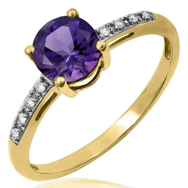 Amethyst Ring with Diamond Accent Yellow Gold Amethyst Ring with Diamond Accent Yellow Gold