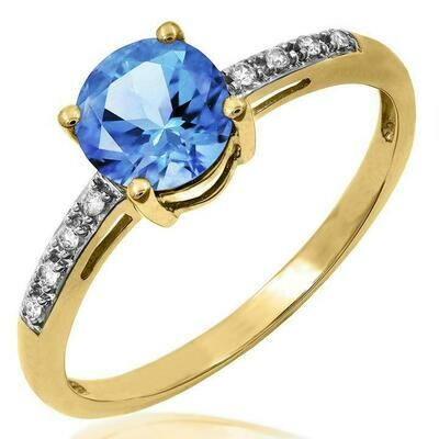Blue Topaz Ring with Diamond Accent Yellow Gold Blue Topaz Ring with Diamond Accent Yellow Gold