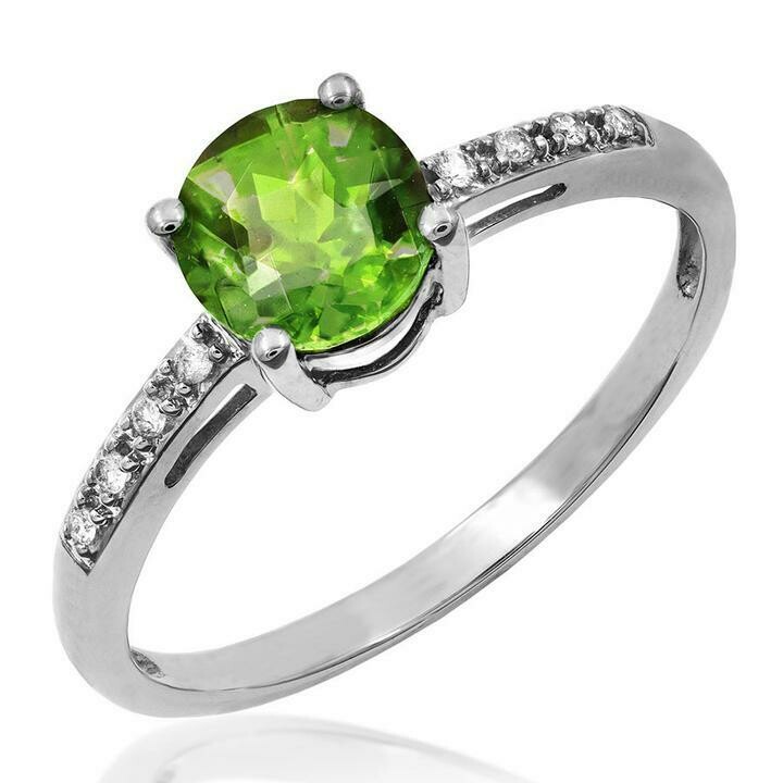 Peridot Ring with Diamond Accent 14KT Gold