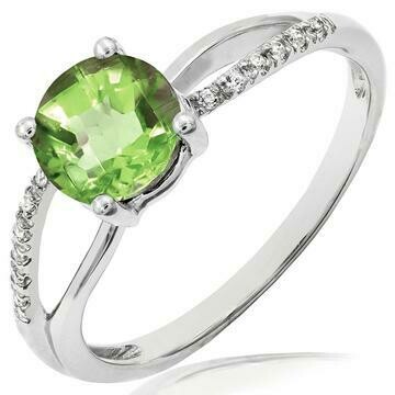 Peridot Ring with Diamond Accent and Split Shoulders Gold Peridot Ring with Diamond Accent and Split Shoulders Gold
