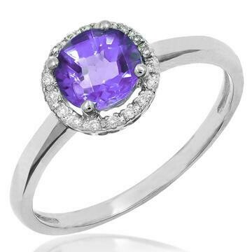 Amethyst Ring with Diamond Halo 14KT Gold