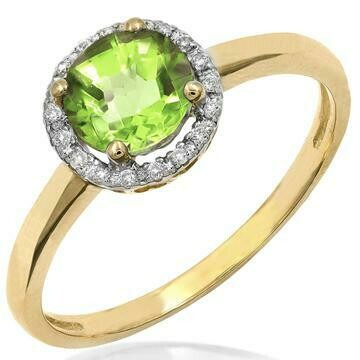 Peridot Ring with Diamond Frame Yellow Gold Peridot Ring with Diamond Frame Yellow Gold