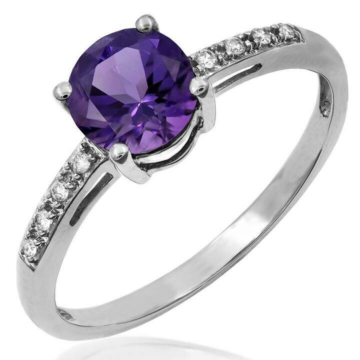 Amethyst Ring with Diamond Accent White Gold Amethyst Ring with Diamond Accent White Gold