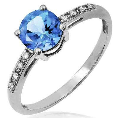 Blue Topaz Ring with Diamond Accent 14KT Gold
