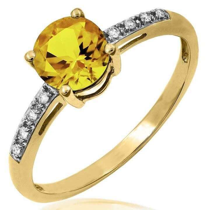 Citrine Ring with Diamond Accent Yellow Gold Citrine Ring with Diamond Accent Yellow Gold