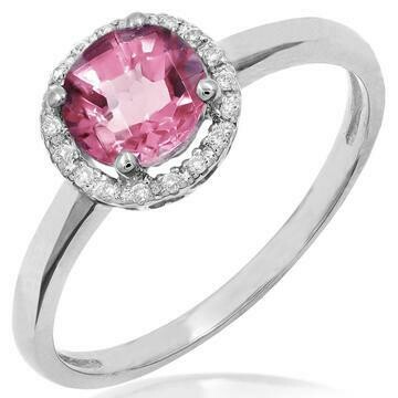 Pink Topaz Ring with Diamond Halo 14KT Gold