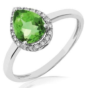 Peridot Teardrop Ring with Diamond Halo 14KT Gold Peridot Teardrop Ring with Diamond Halo 14KT Gold