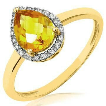 Citrine Teardrop Ring with Diamond Frame Yellow Gold Citrine Teardrop Ring with Diamond Frame Yellow Gold