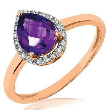 Amethyst Teardrop Ring with Diamond Frame Rose Gold Amethyst Teardrop Ring with Diamond Frame Rose Gold