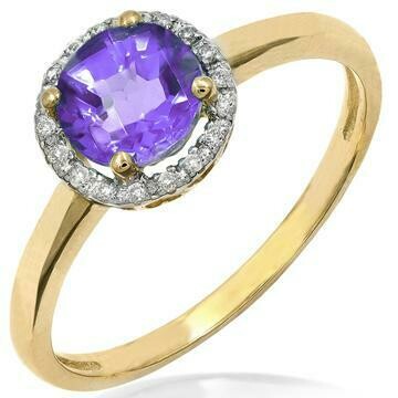 Amethyst Ring with Diamond Frame Yellow Gold Amethyst Ring with Diamond Frame Yellow Gold