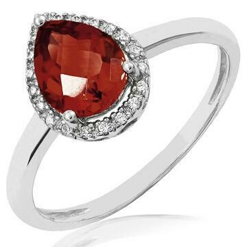 Garnet teardrop Ring with Diamond Halo 14KT Gold Garnet teardrop Ring with Diamond Halo 14KT Gold