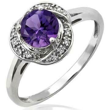 Amethyst Whirl Ring with Diamond Frame White Gold Amethyst Whirl Ring with Diamond Frame White Gold