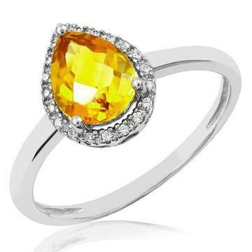Citrine Teardrop Ring with Diamond Halo 14KT Gold Citrine Teardrop Ring with Diamond Halo 14KT Gold