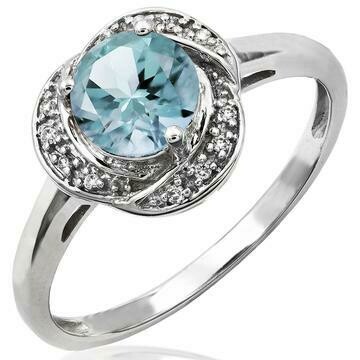 Aquamarine Ring with Diamond Whirl Halo 14KT Gold Aquamarine Ring with Diamond Whirl Halo 14KT Gold