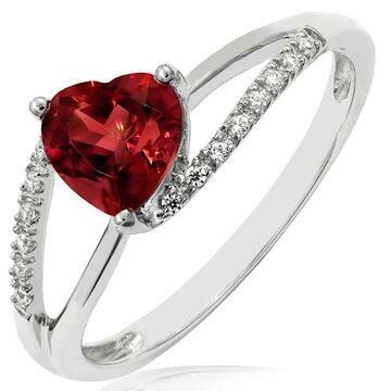 Heart Garnet Ring with Diamond Accent and Split Shoulders 14KT Gold Heart Garnet Ring with Diamond Accent and Split Shoulders 14KT Gold