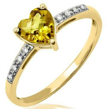 Heart Citrine Ring with Diamond Accent Yellow Gold Heart Citrine Ring with Diamond Accent Yellow Gold